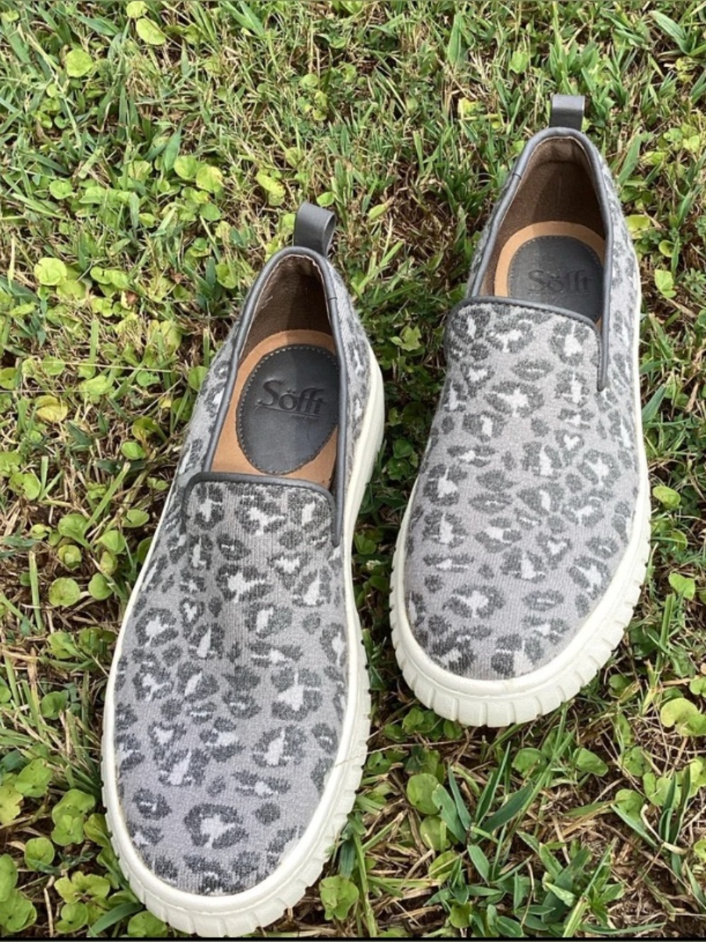 Sofft Gray Leopard Knit Slip-On Sneakers